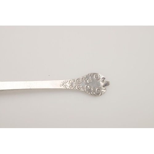 36 - A CHARLES II SILVER LACE-BACK TREFID SPOON. the back of the bowl with a ribbed rattail and arabesque... 