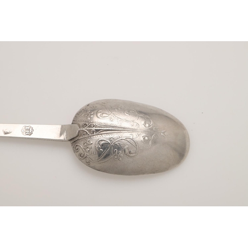 36 - A CHARLES II SILVER LACE-BACK TREFID SPOON. the back of the bowl with a ribbed rattail and arabesque... 