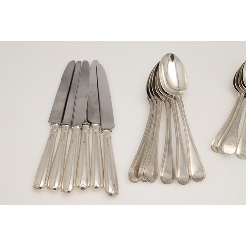 4 - A MATCHED 20TH CENTURY PART-CANTEEN OF SILVER FLATWARE & CUTLERY. Old English pattern, to include 5 ... 