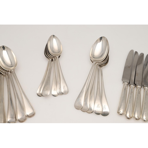 4 - A MATCHED 20TH CENTURY PART-CANTEEN OF SILVER FLATWARE & CUTLERY. Old English pattern, to include 5 ... 