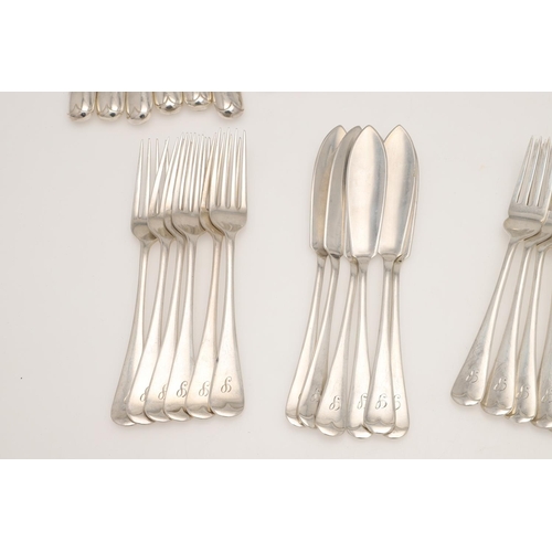 4 - A MATCHED 20TH CENTURY PART-CANTEEN OF SILVER FLATWARE & CUTLERY. Old English pattern, to include 5 ... 