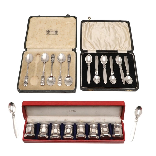 40 - A 20TH CENTURY CASED SET OF SIX SILVER TEA/ COFFEE SPOONS, BY GEORG JENSEN LTD. Cactus pattern (+ 2 ... 