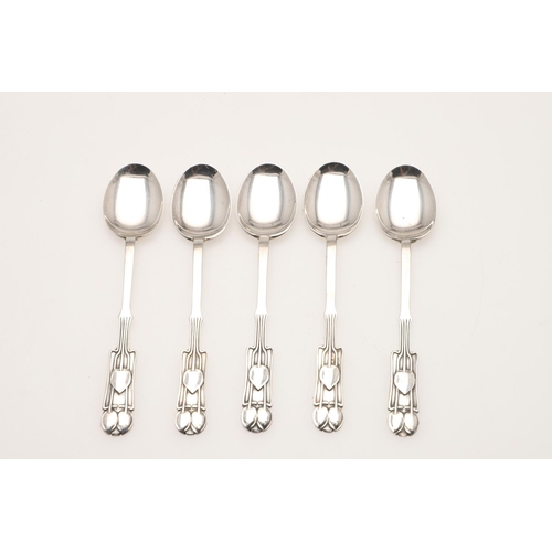 40 - A 20TH CENTURY CASED SET OF SIX SILVER TEA/ COFFEE SPOONS, BY GEORG JENSEN LTD. Cactus pattern (+ 2 ... 