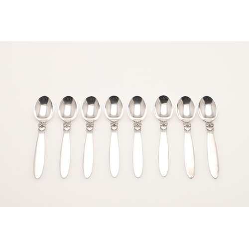 40 - A 20TH CENTURY CASED SET OF SIX SILVER TEA/ COFFEE SPOONS, BY GEORG JENSEN LTD. Cactus pattern (+ 2 ... 