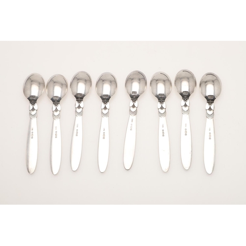 40 - A 20TH CENTURY CASED SET OF SIX SILVER TEA/ COFFEE SPOONS, BY GEORG JENSEN LTD. Cactus pattern (+ 2 ... 