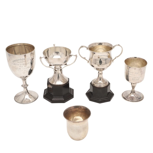 46 - A GEORGE V SILVER GOBLET. with a campana shaped bowl, a baluster stem and on a circular foot, the wh... 