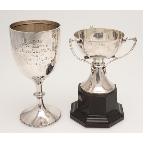 46 - A GEORGE V SILVER GOBLET. with a campana shaped bowl, a baluster stem and on a circular foot, the wh... 