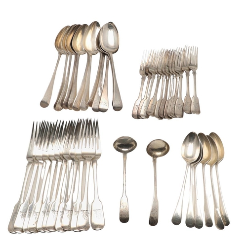 5 - MISCELLANEOUS SILVER FLATWARE. to include 12 table forks, 12 dessert forks and 2 Scottish toddy ladl... 