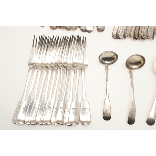 5 - MISCELLANEOUS SILVER FLATWARE. to include 12 table forks, 12 dessert forks and 2 Scottish toddy ladl... 