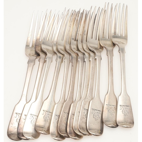 5 - MISCELLANEOUS SILVER FLATWARE. to include 12 table forks, 12 dessert forks and 2 Scottish toddy ladl... 