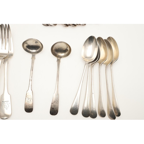 5 - MISCELLANEOUS SILVER FLATWARE. to include 12 table forks, 12 dessert forks and 2 Scottish toddy ladl... 