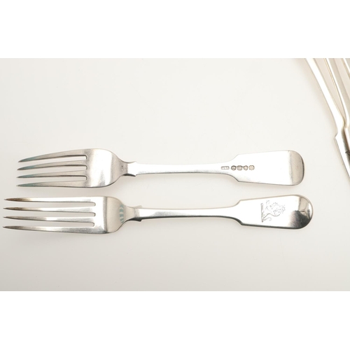 5 - MISCELLANEOUS SILVER FLATWARE. to include 12 table forks, 12 dessert forks and 2 Scottish toddy ladl... 