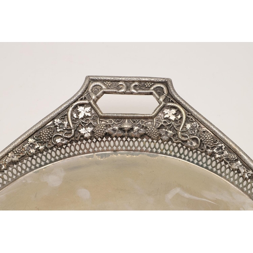 56 - AN EARLY 19TH CENTURY RUSSIAN TWO-HANDLED SILVER TRAY. oval outline, with a snake-skin border, pierc... 