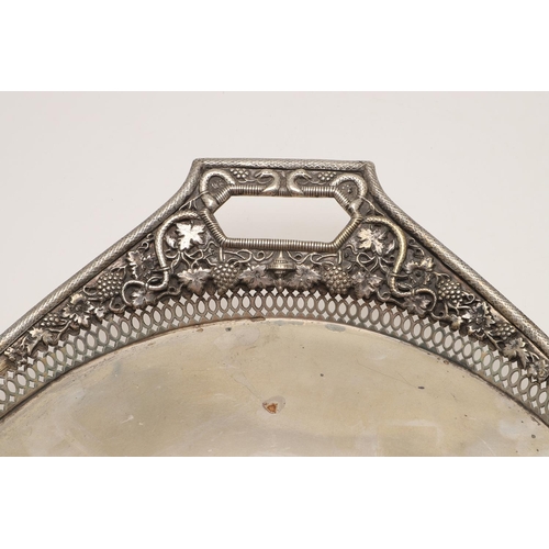 56 - AN EARLY 19TH CENTURY RUSSIAN TWO-HANDLED SILVER TRAY. oval outline, with a snake-skin border, pierc... 