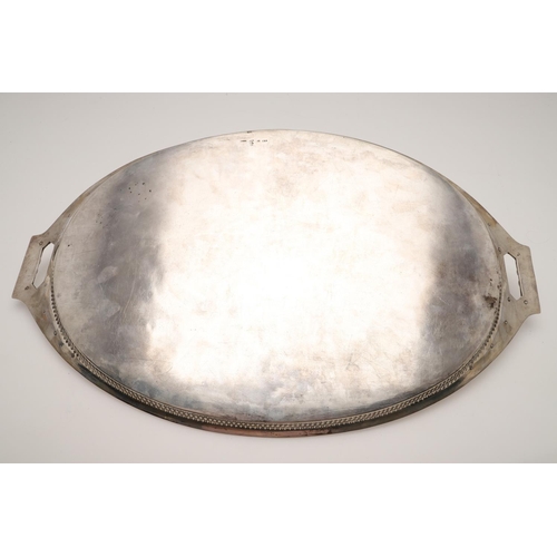 56 - AN EARLY 19TH CENTURY RUSSIAN TWO-HANDLED SILVER TRAY. oval outline, with a snake-skin border, pierc... 