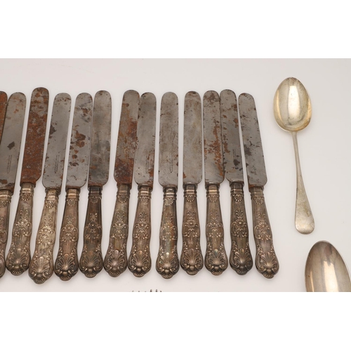 6 - SILVER FLATWARE & CUTLERY. to include 15 table forks and 6 dessert forks (Queen's pattern), crested,... 