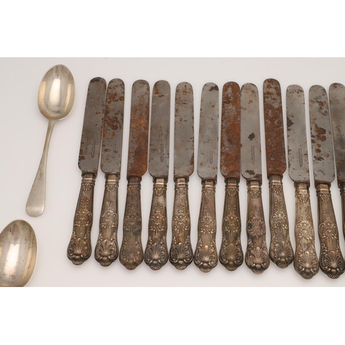 6 - SILVER FLATWARE & CUTLERY. to include 15 table forks and 6 dessert forks (Queen's pattern), crested,... 