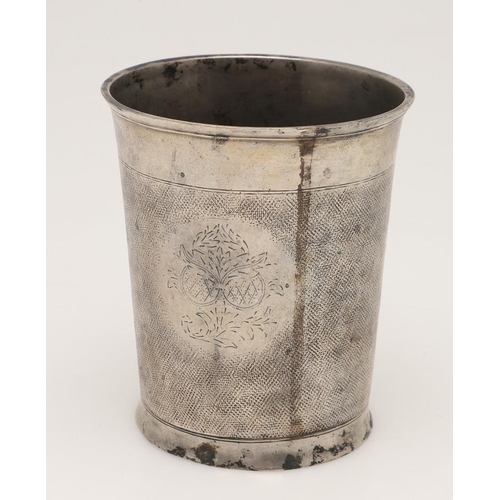 67 - A LATE 18TH/ EARLY 19TH CENTURY SCANDINAVIAN SILVER BEAKER. of tapering circular form, with prick en... 