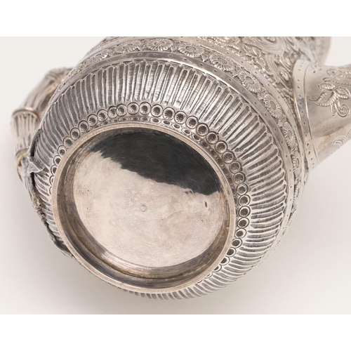 72 - A LATE VICTORIAN FOUR-PIECE SILVER TEA & COFFEE SERVICE. of circular form, with naturalistic handles... 