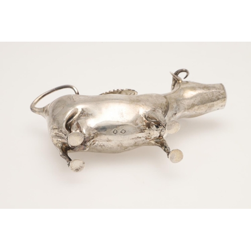 74 - A 19TH CENTURY FRENCH SILVER COW CREAMER. the floral hinged cover with an applied fly, makers mark i... 