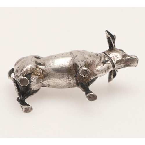 74 - A 19TH CENTURY FRENCH SILVER COW CREAMER. the floral hinged cover with an applied fly, makers mark i... 