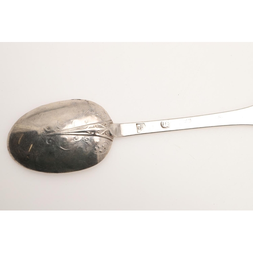 8 - A CHARLES II LACE-BACK SILVER TREFID SPOON. with a ribbed rattail, scratched on the back of the term... 