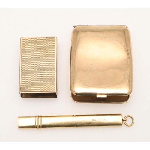 87 - AN EARLY 20TH CENTURY 9CT. GOLD BOOK MATCH HOLDER. of rounded rectangular form, the cover inscribed ... 