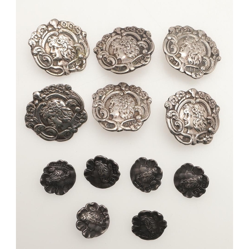 90 - SILVER BUTTONS:-. 6 cased sets of six buttons, 3 loose sets of six and 15 various buttons, mostly de... 