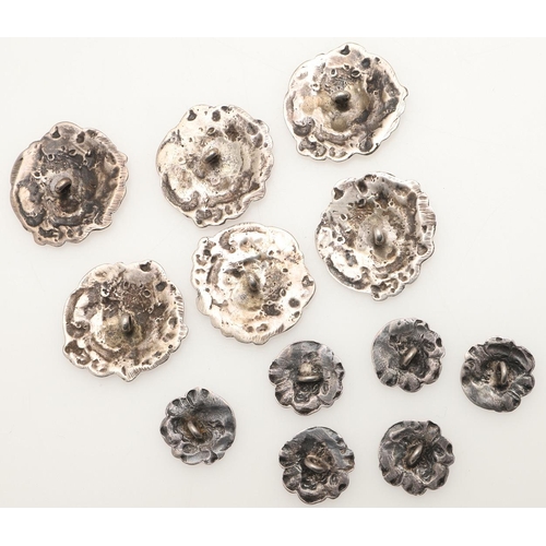 90 - SILVER BUTTONS:-. 6 cased sets of six buttons, 3 loose sets of six and 15 various buttons, mostly de... 