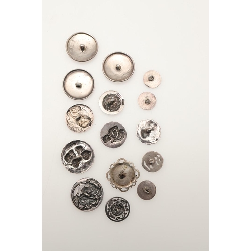 90 - SILVER BUTTONS:-. 6 cased sets of six buttons, 3 loose sets of six and 15 various buttons, mostly de... 