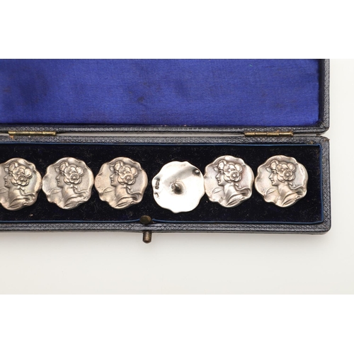 90 - SILVER BUTTONS:-. 6 cased sets of six buttons, 3 loose sets of six and 15 various buttons, mostly de... 