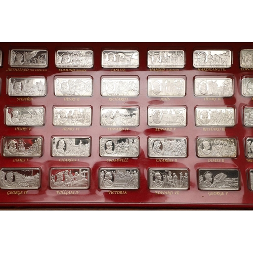 97 - AN ELIZABETH II CASED SET OF FIFTY COMMEMORATIVE SILVER INGOTS. of rectangular form, each depicting ... 