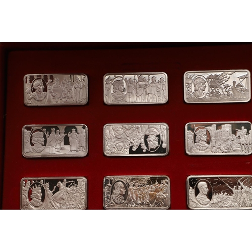 97 - AN ELIZABETH II CASED SET OF FIFTY COMMEMORATIVE SILVER INGOTS. of rectangular form, each depicting ... 