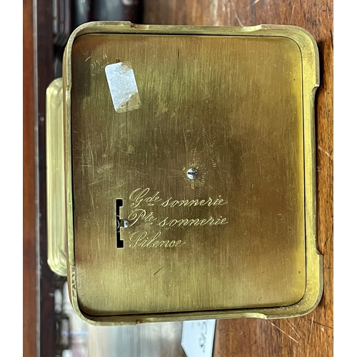 375 - A 19TH CENTURY SWISS BRASS REPEATER CARRIAGE CLOCK. the circular enamel dial and movement signed Vac... 