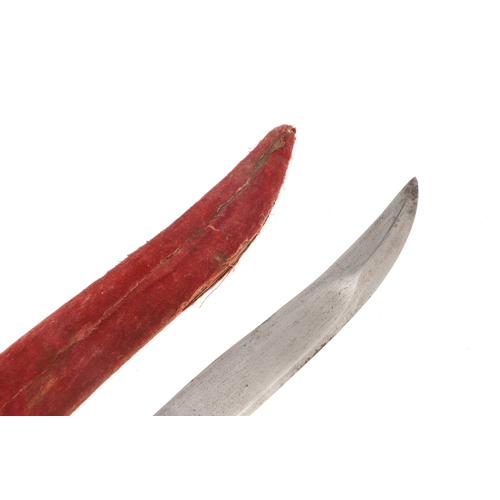 107 - A 19TH CENTURY INDIAN KNIFE WITH OPEN HANDLE. The 23 cm serpentine blade with a pointed tip and doub... 