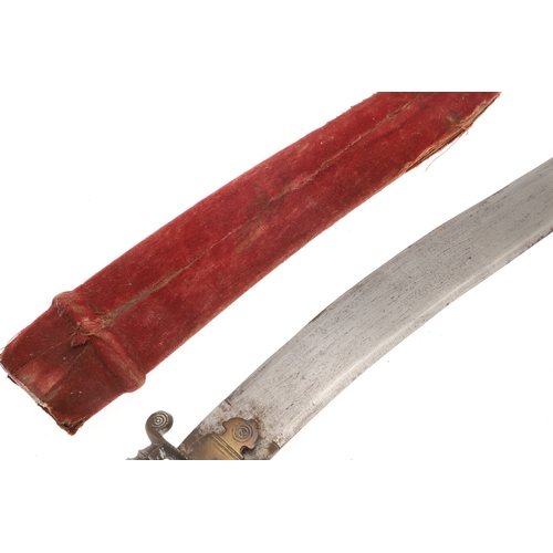 107 - A 19TH CENTURY INDIAN KNIFE WITH OPEN HANDLE. The 23 cm serpentine blade with a pointed tip and doub... 