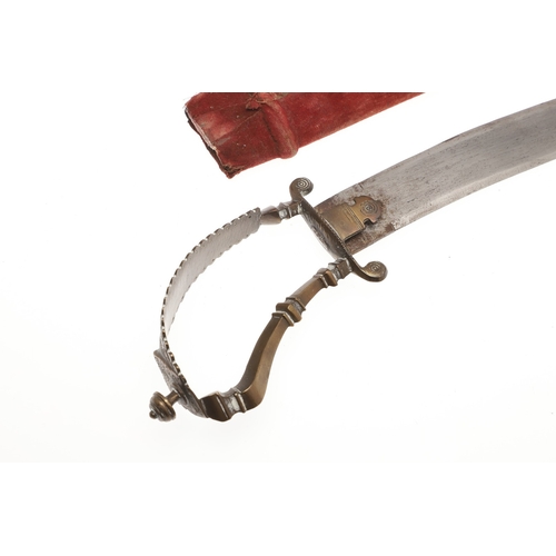 107 - A 19TH CENTURY INDIAN KNIFE WITH OPEN HANDLE. The 23 cm serpentine blade with a pointed tip and doub... 