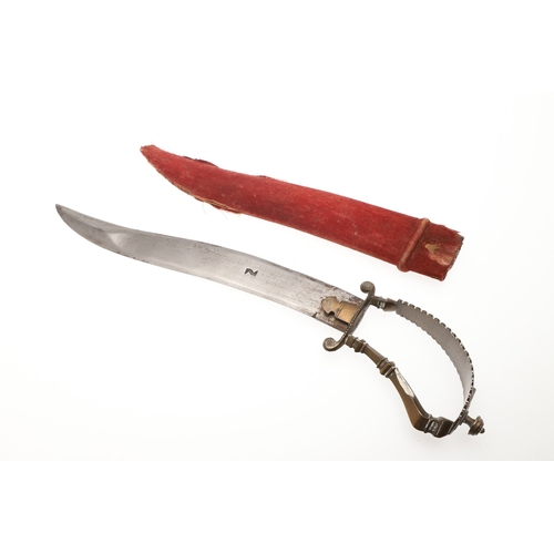 107 - A 19TH CENTURY INDIAN KNIFE WITH OPEN HANDLE. The 23 cm serpentine blade with a pointed tip and doub... 