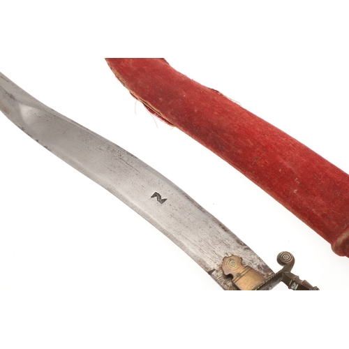107 - A 19TH CENTURY INDIAN KNIFE WITH OPEN HANDLE. The 23 cm serpentine blade with a pointed tip and doub... 