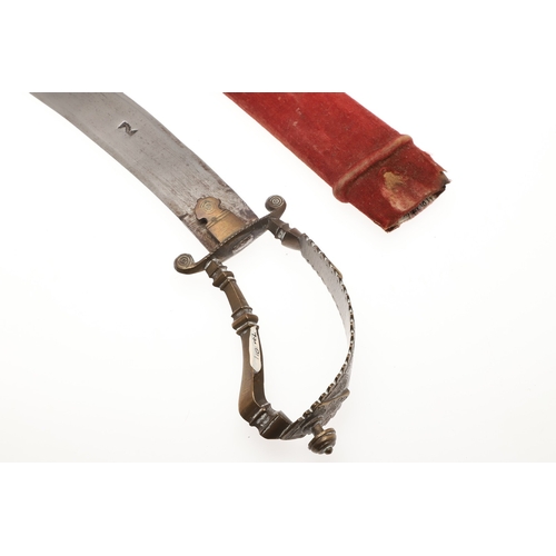 107 - A 19TH CENTURY INDIAN KNIFE WITH OPEN HANDLE. The 23 cm serpentine blade with a pointed tip and doub... 