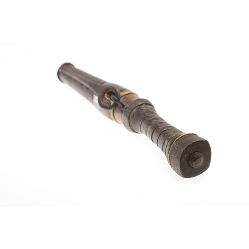 113 - A SHORT BLADED TIBETAN KNIFE AND SCABBARD. The 14.5 cm straight pointed blade with a sharpened edge.... 