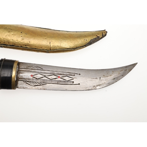 120 - A SYRIAN OR JORDANIAN DAGGER WITH DECORATIVE HILT. The 13.5 cm curved blade sharpened to both edges,... 