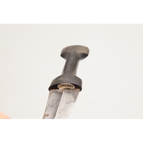 139 - A DAGGER AND SCABBARD, POSSIBLY MARSH ARAB. The short 14 cm curved, pointed and double edged blade w... 