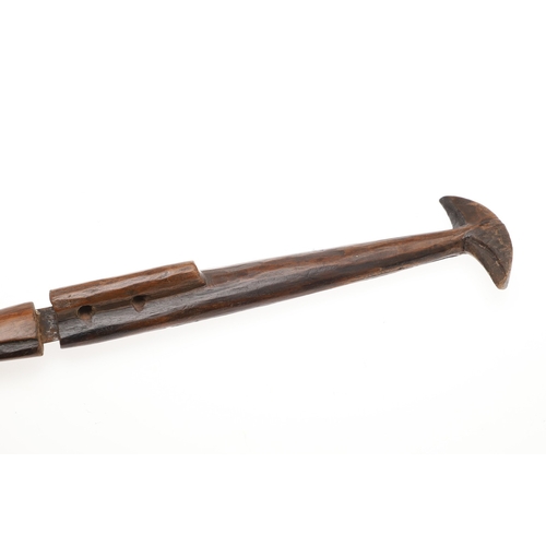 146 - AN AMBO OR OVAMBO KNIFE AND SCABBARD, NORTHERN NAMIBIA. The 19.5 cm straight, pointed blade with a c... 