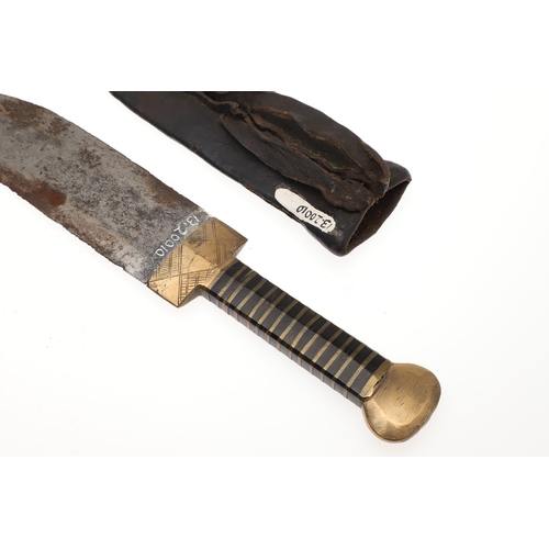 158 - A NORTH AFRICAN KNIFE AND SCABBARD. The 15.5 cm straight blade with pointed tip and sharpened edge. ... 
