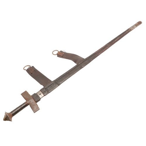 160 - A TAKOUBA SWORD AND SCABBARD OF THE TUAREG PEOPLE. The 79 cm straight tapering blade with rounded po... 