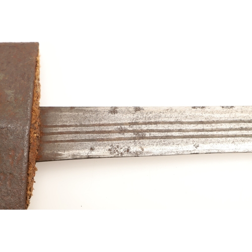 160 - A TAKOUBA SWORD AND SCABBARD OF THE TUAREG PEOPLE. The 79 cm straight tapering blade with rounded po... 