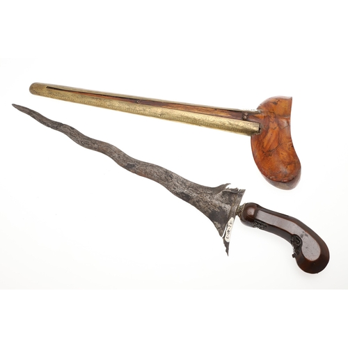 38 - A 19TH CENTURY 'JEWEL' MOUNTED JAVANESE KRIS AND SCABBARD. The 35.5 cm blade with eight curves and p... 