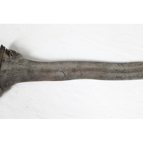 40 - A PHILIPPINES KRIS SUNDANG AND SCABBARD. The 53 cm blade with six or seven faint curves and a centra... 