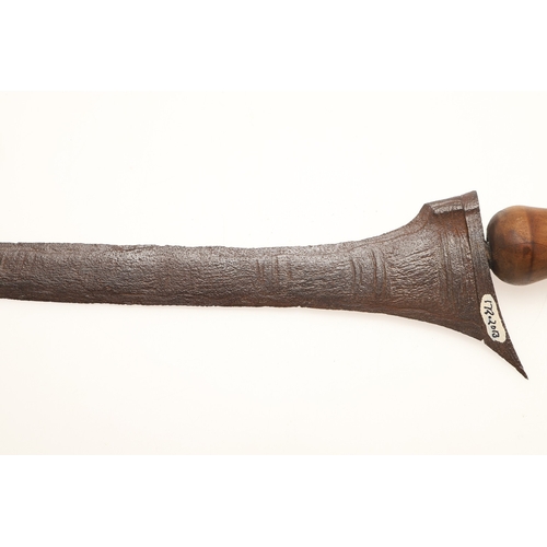 41 - A MALAYSIAN KRIS AND PART SCABBARD. The 33.5 cm straight edged pointed blade with low pamor, on a si... 